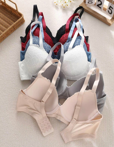 Women’s Contrast Lace Push-Up Bra 6-Pack – Adjustable Strap, Underwire, Comfortable Breathable Lingerie