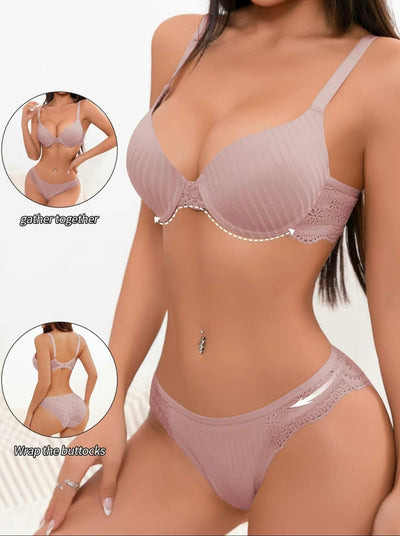 Women’s Solid Color Bra & Panty Two-Piece Set, Comfortable & Breathable Lingerie for Daily Wear