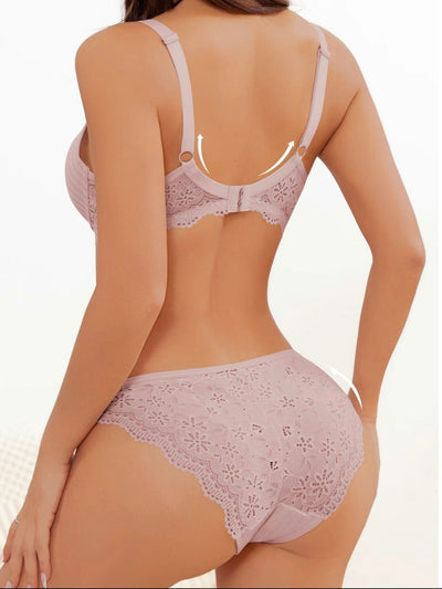 Women’s Solid Color Bra & Panty Two-Piece Set, Comfortable & Breathable Lingerie for Daily Wear