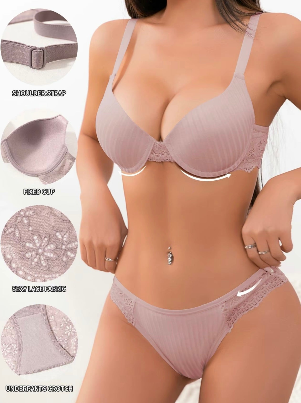 Women’s Solid Color Bra & Panty Two-Piece Set, Comfortable & Breathable Lingerie for Daily Wear