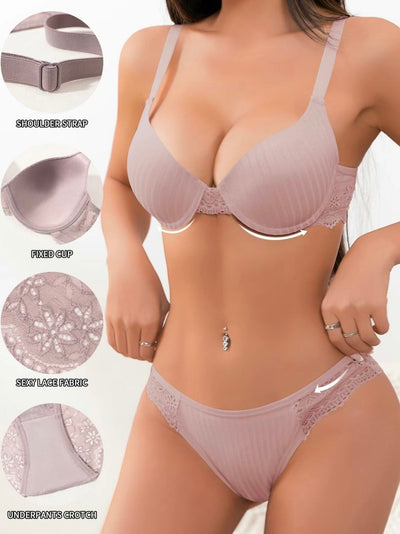 Women’s Solid Color Bra & Panty Two-Piece Set, Comfortable & Breathable Lingerie for Daily Wear