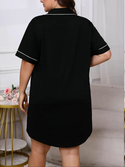 Black Satin-Feel Button-Down Nightshirt
