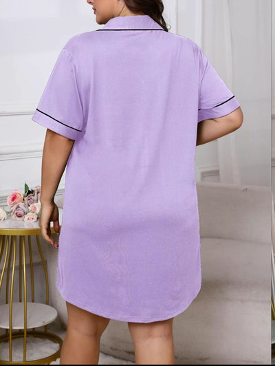 Black Satin-Feel Button-Down Nightshirt