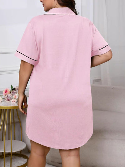 Black Satin-Feel Button-Down Nightshirt