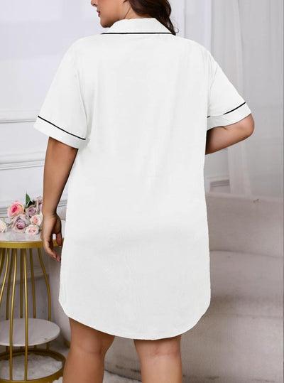 Black Satin-Feel Button-Down Nightshirt